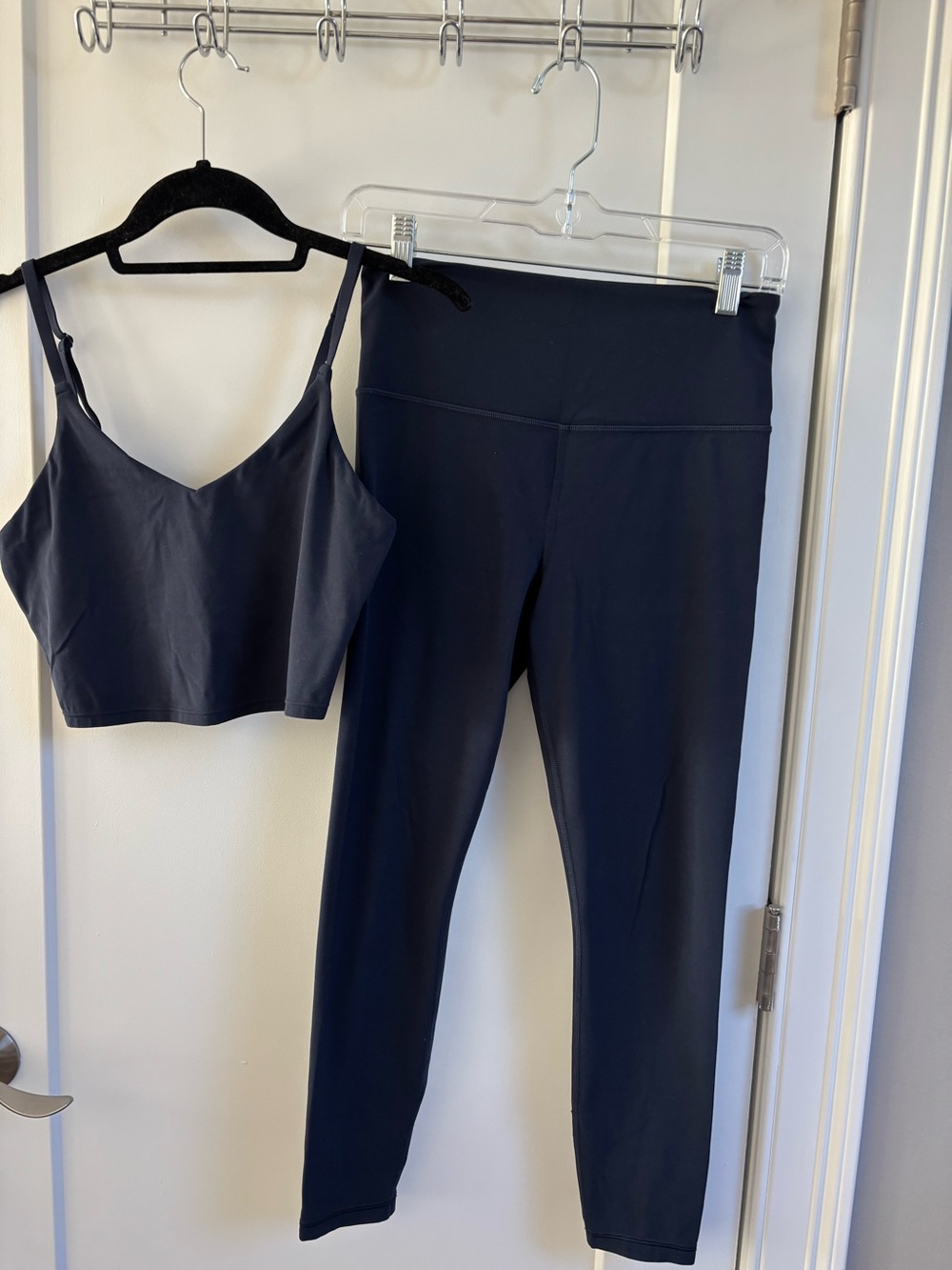 Athleta Womenโs High-Rise navy Performance Leggings and matching top set